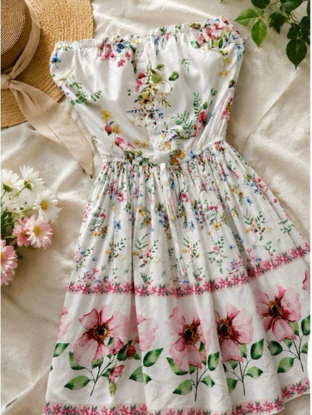 CUPSHE Women's‎ Mini Dress Strapless Ruffled Sleeveless Floral SMALL NWT - Picture 5 of 11